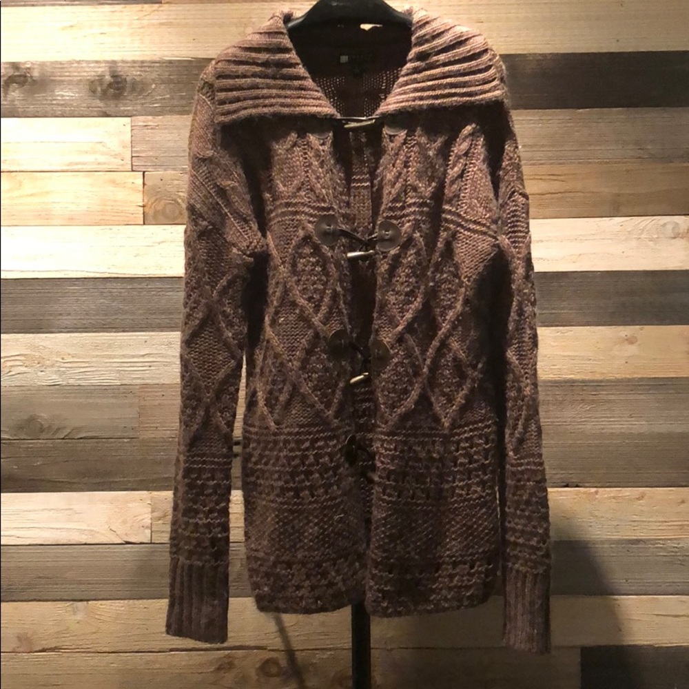 Carole Little cable knit cardigan rustic brown L